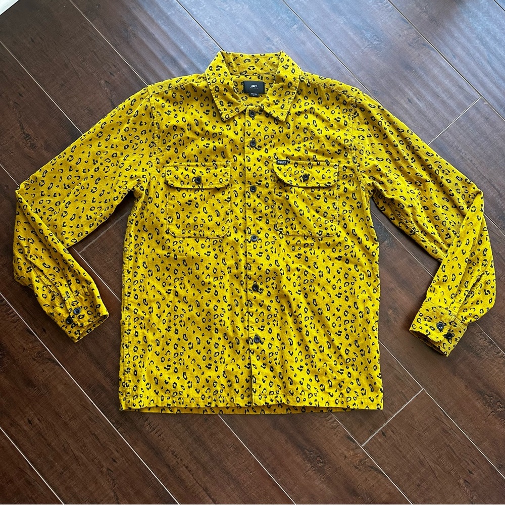 SOLD - OBEY Leopard Mini Corduroy Button Down Shirt Sz SMALL